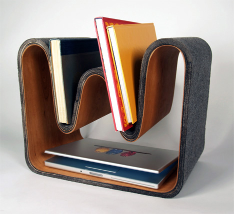 Stool, table, bookshelf
