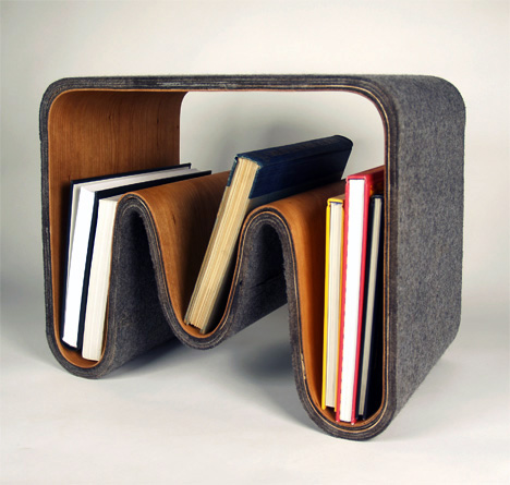 Stool, table, bookshelf