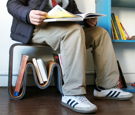 Stool, table, bookshelf